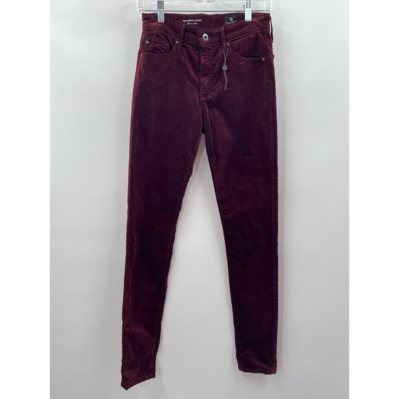 AG Adriano Goldschmied Burgundy Velvet Farrah High Rise Skinny Jeans Size 26 NWT
